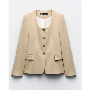 NEW - Never Worn - Zara Round Neck Blazer with Gold Buttons (Size M)